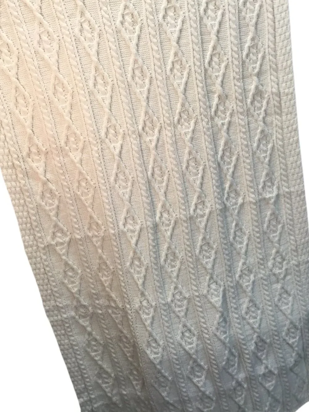 Kilronan Merino Wool Throw NIP Diamond Cable Knit Aran Ireland Natural 42 x 68